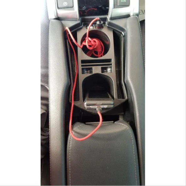Honda Civic Uyumlu Fc5 2016-2020 USB Portlu Orta Konsol Kutusu Siyah
