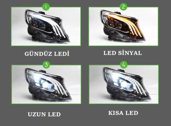 Mercedes W447 Uyumlu Vıto Maybach Versiyon LED Far Seti - Resim 2