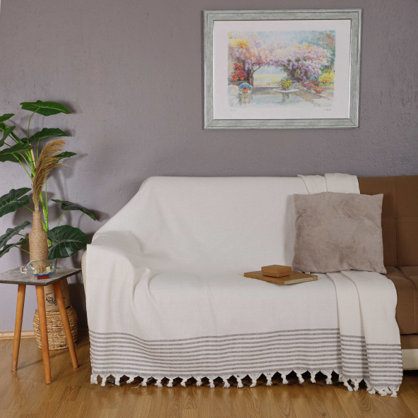 Bumedo Buldan Işi %100 Organik Pamuk Koltuk Örtüsü 170x210 Cm Koltuk Şalı Çekyat Kanepe Örtüsü - 2
