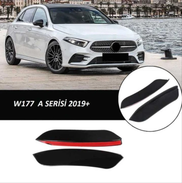 Mercedes W177 Uyumlu A Serisi 2019+ Ön Tampon Yan Bıçakları - 2 Parça - Piano Black - 2