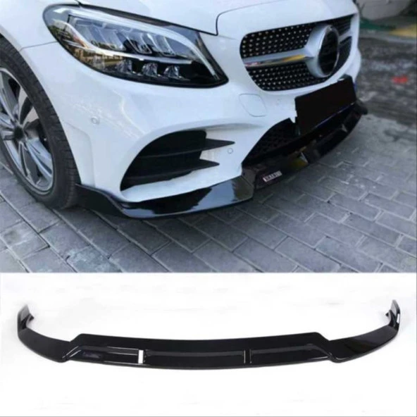 Mercedes W205 Uyumlu 2019+ C Serisi Ön Lıp Custom - Piano Black (Parlak Siyah) - 2