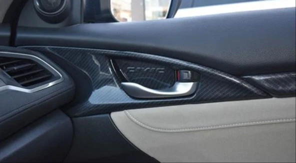 Honda Civic Uyumlu Fc5 2016-2021 İç Kapı Kolu Çerçevesi Karbon Kalın - 2