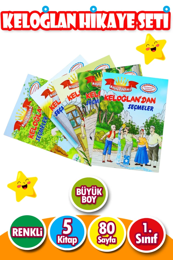 KELOĞLAN MASALLARI 1. SINIFLAR İÇİN BÜYÜK BOY RESİMLİ 5 KİTAP