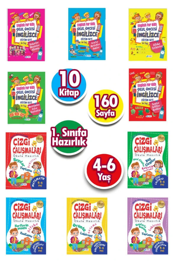 Okul Öncesi İngilizce ve Çizgi Çalışmaları Eğitim Seti 10 Kitap