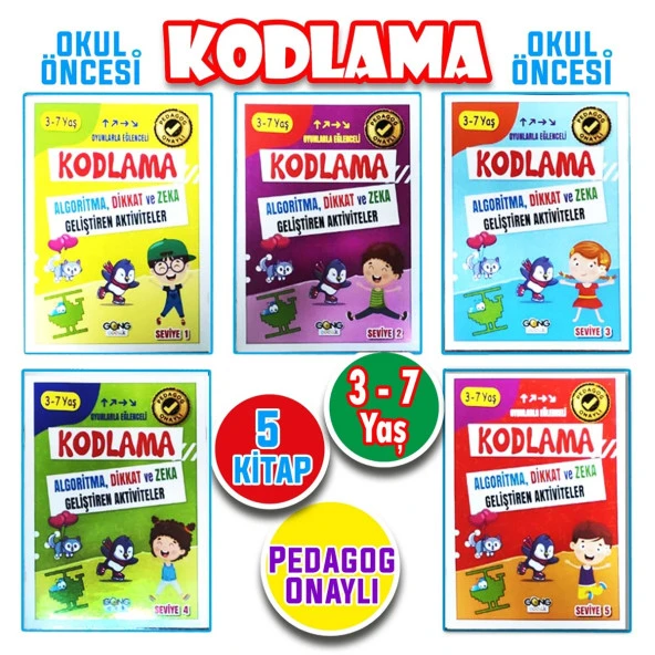 4 - 6 Yaş Matematik, Kodlama ve Dikkat ve Zeka Geliştirici Etkinlik Seti 15 Kitap - 4