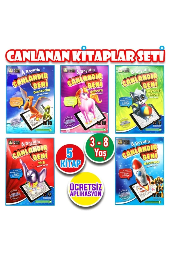 3 Boyutlu Canlanan Kitaplar 4D Boyama Seti 5 Kitap