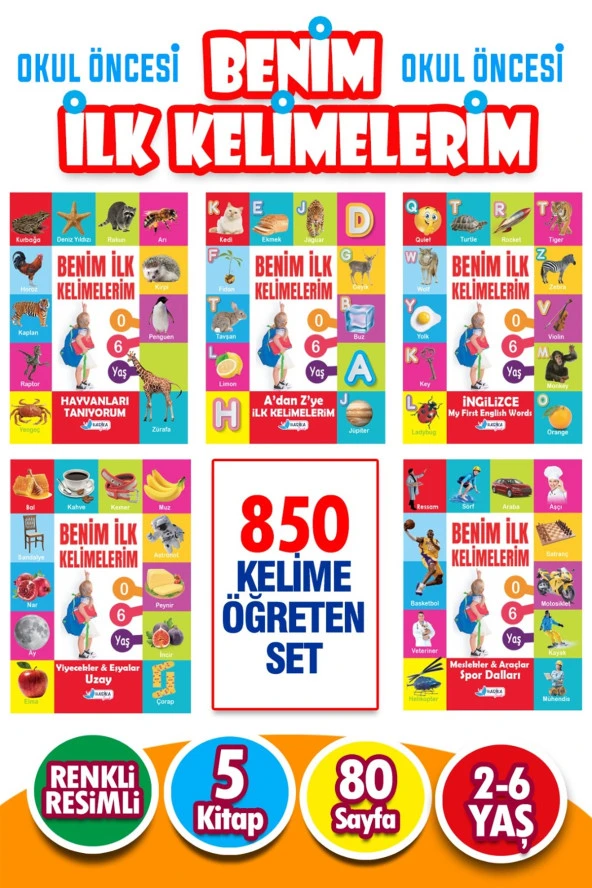 3-6 Yaş İlk Kelimelerim Seti 850 Kelime Öğreten 5 Kitap