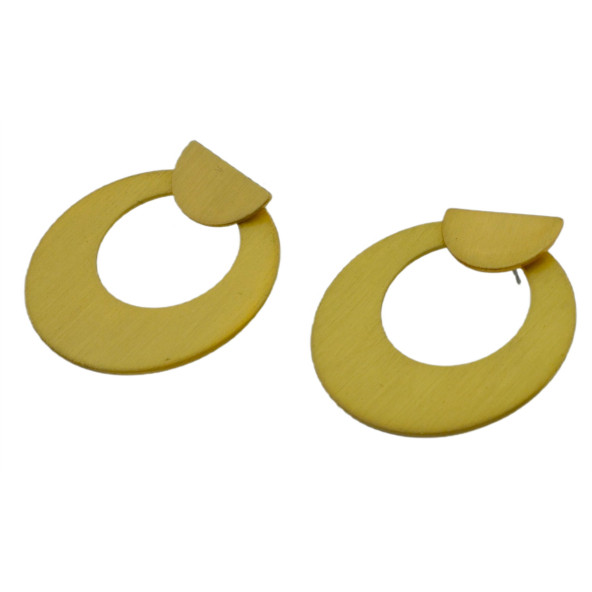 Altın Renk Üçlü Takı Set1  (Parlak Taşlı Kolye 42cm,6'lı Eklem Yüzük Set,Metal Halka Küpe 3,5cm) - 5