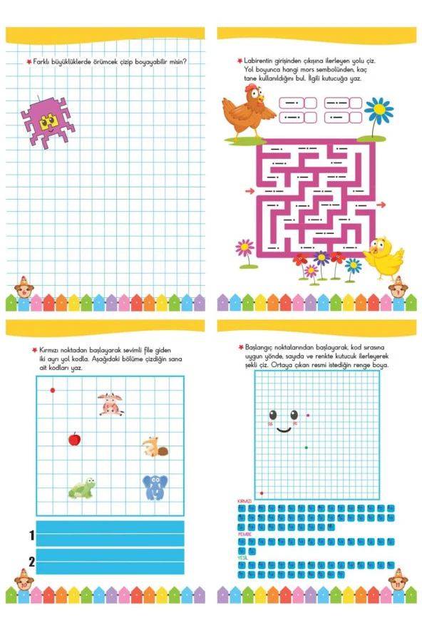 4-6 Yaş 20 Kitap Dikkat Geliştirici Matematik Kodlama ve Çizgi Çalışmaları Seti - Resim 3