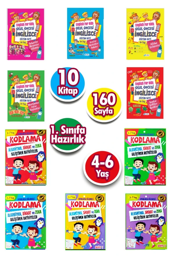 Okul Öncesi İngilizce ve Kodlama Eğitim Seti 10 Kitap