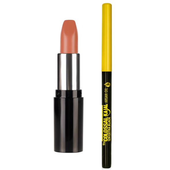 Maybelline New York Siyah Göz Kalemi Colossal Kajal Liner Extra Black + Pastel Nude Lipstick - Nude Ruj 549