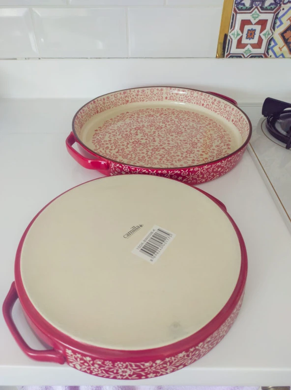 Stonware Kırmızı Yuvarlak 2li Fırın Kabı Fırın Tepsisi Büyük 38-30 Cm - 5