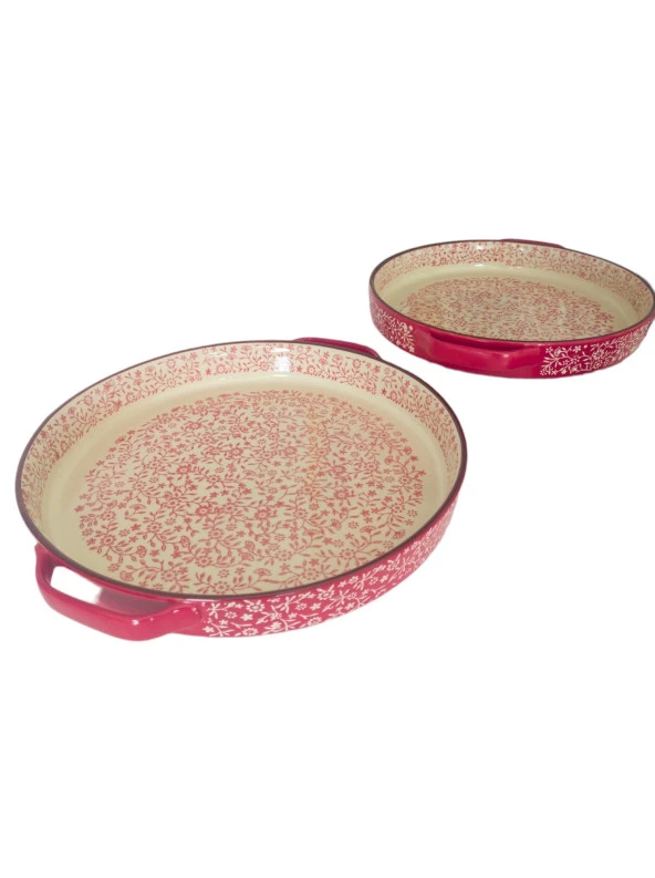 Stonware Kırmızı Yuvarlak 2li Fırın Kabı Fırın Tepsisi Büyük 38-30 Cm - 7