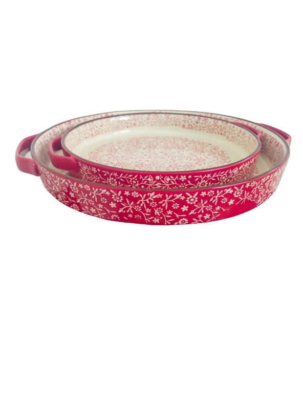 Stonware Kırmızı Yuvarlak 2li Fırın Kabı Fırın Tepsisi Büyük 38-30 Cm - 10