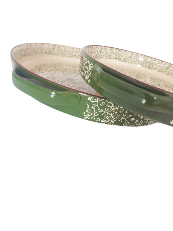 Stonware Yeşil Yuvarlak 2li Fırın Kabı Fırın Tepsisi Büyük 38-30 Cm - 7