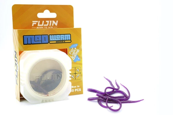 Fujin Mad Worm 9cm 10 Adet LRF Silikonu  Glow Purple Mor ürün görseli 1