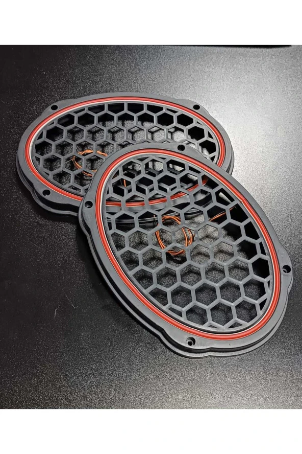 POZART AUDİO SYSTEMS Oval 6X9 Hoparlör Kapağı Plastik Neon Kırmızı Işıklı Vidalı 2 Adet Siyah