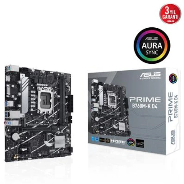 ASUS PRIME B760M-K D4 2xDDR4 5333 HDMI/VGA 2xM2 USB3.2 AURA RGB 2.5Gbit LAN 1700P (12.Gen/13.Gen)