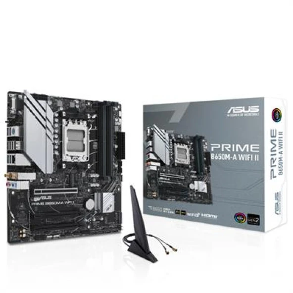 ASUS PRIME B650M-A WIFI II AMD B650 AM5 DDR5 6400 DP HDMI VGA 2X M2 USB3.2 AX WiFi-BT AURA RGB 2.5Gbit LAN mATX ASUS 5X PROTECTION III BIOS FLASHBACK ürün görseli