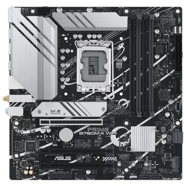 ASUS PRIME B760M-A WIFI 4xDDR5 7200 HDMI/DP 2xM.2 USB3.2 AX WiFi + BT AURA RGB 2.5Gbit LAN mATX ASUS 5X PROTECTION III Armoury Crate AI Suite 3 1700P (12.Gen 13.Gen) ANAKART - 2