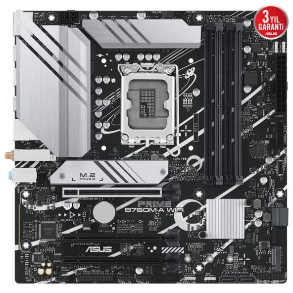 ASUS PRIME B760M-A WIFI 4xDDR5 7200 HDMI/DP 2xM.2 USB3.2 AX WiFi + BT AURA RGB 2.5Gbit LAN mATX ASUS 5X PROTECTION III Armoury Crate AI Suite 3 1700P (12.Gen 13.Gen) ANAKART - 3