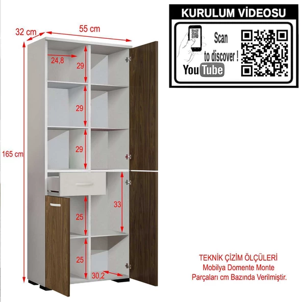 MODİLAYN CEVHER BANYO Çok Amaçlı Banyo Dolabı, Ceviz Beyaz - 8