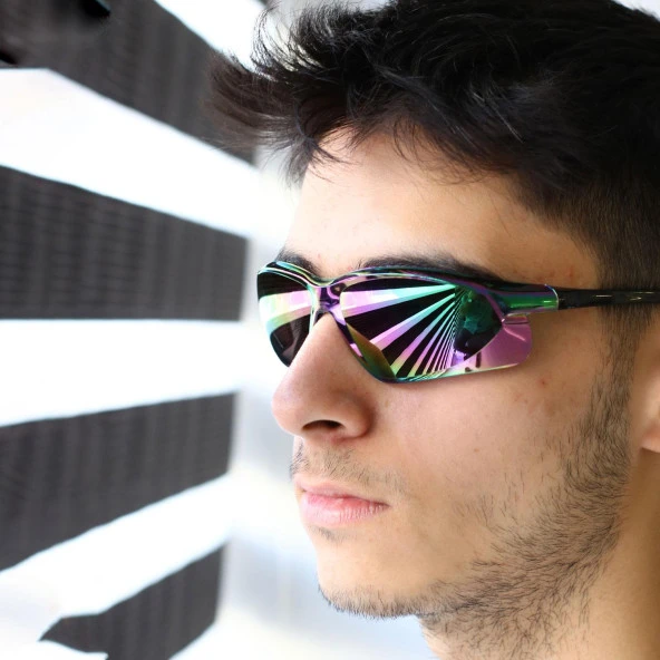 Bisiklet Güneş Gözlüğü  Motorcu Uv Korumalı Yüz Ayarlı Motorcu Toz Koruma Bisikletçi Gözlük Aynalı Gökkuşağı - 2