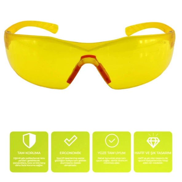 Bisiklet Gözlüğü Sarı Motorcu Rüzgar Toz Korumalı Gözlük Uv Koruyucu Güneş Gözlüğü Silikon Burunluk - 4