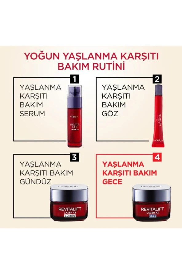 LOreal Paris Revitalift Lazer X3 Yoğun Yaşlanma Karşıtı Gündüz Bakım Kremi Gece Bakım Kremi 50 ml - Resim 8