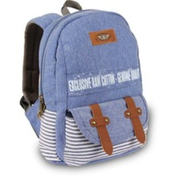 Alone Mavi Beyaz Koton Sırt Çantası Bayan Mini Çanta