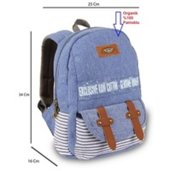 Alone Mavi Beyaz Koton Sırt Çantası Bayan Mini Çanta - 2