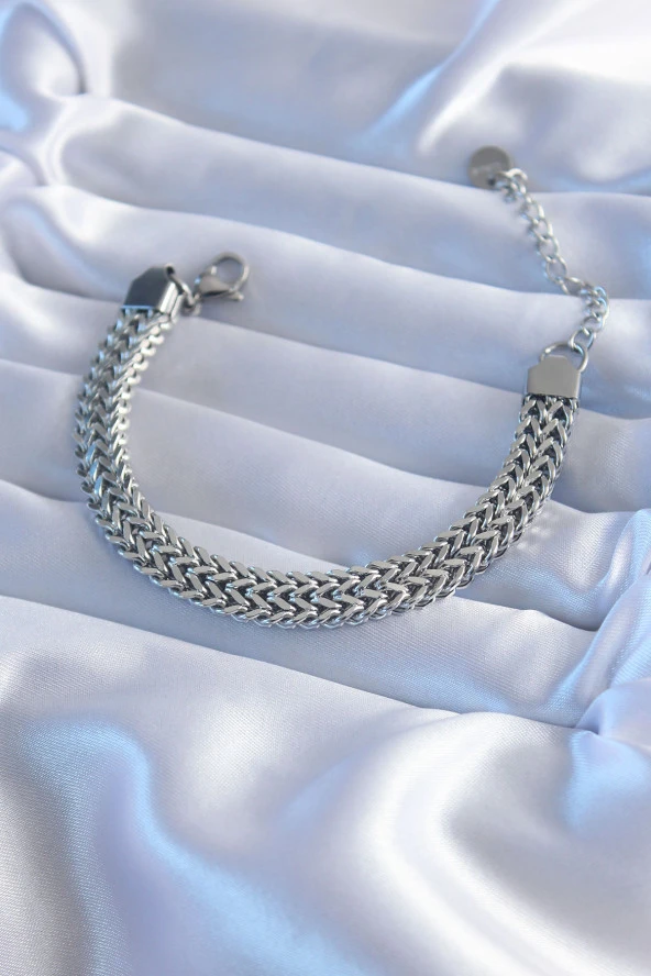 316L Çelik Gümüş Renk Hasır Zincir Model Kadın Bileklik ürün görseli