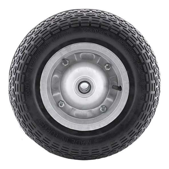 El Arabası Yük Taşıma Tekeri Siboplu Bilyeli Rulmanlı Havalı Dublex 350x70 mm Çelik Jant Tekerlek - 3