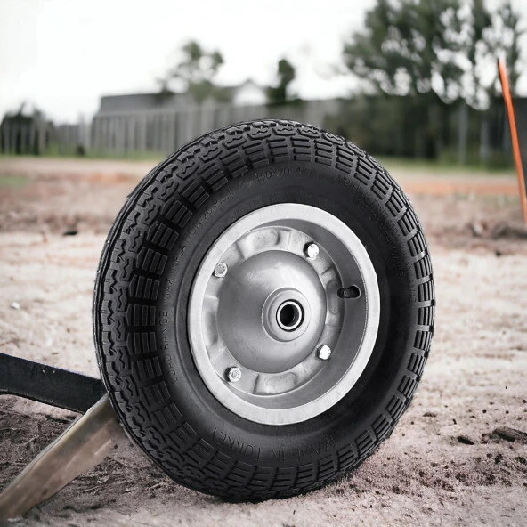 El Arabası Yük Taşıma Tekeri Siboplu Bilyeli Rulmanlı Havalı Dublex 350x70 mm Çelik Jant Tekerlek - 4