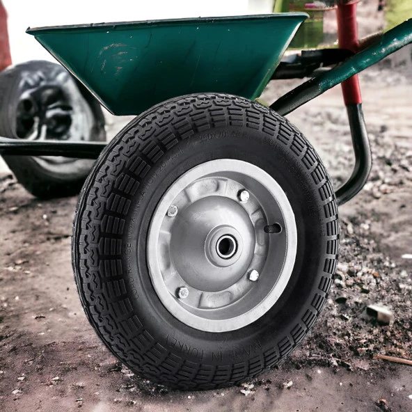 El Arabası Yük Taşıma Tekeri Siboplu Bilyeli Rulmanlı Havalı Dublex 350x70 mm Çelik Jant Tekerlek - 5