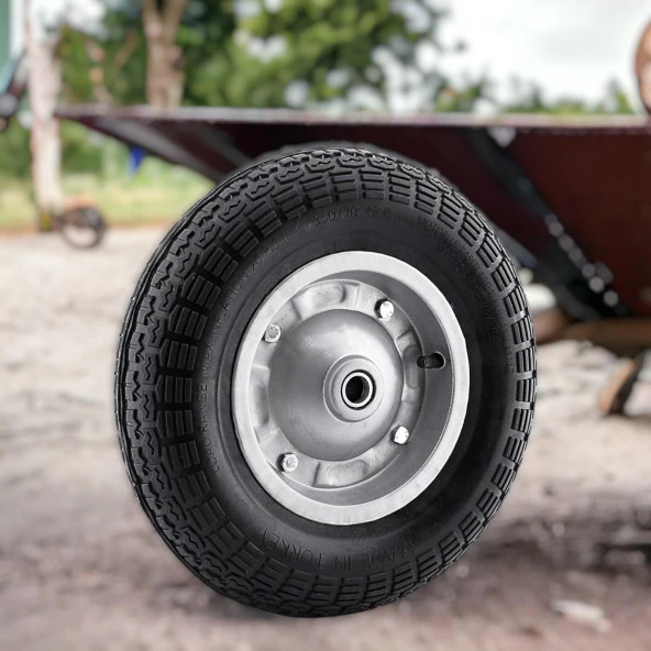 El Arabası Yük Taşıma Tekeri Siboplu Bilyeli Rulmanlı Havalı Dublex 350x70 mm Çelik Jant Tekerlek - 6