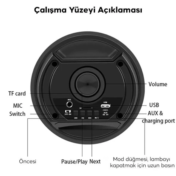 Polham Kablosuz Kumandalı Işıklı Karaoke Hoparlör, Ses Bombası Taşınabilir Bluetooth Hoparlör