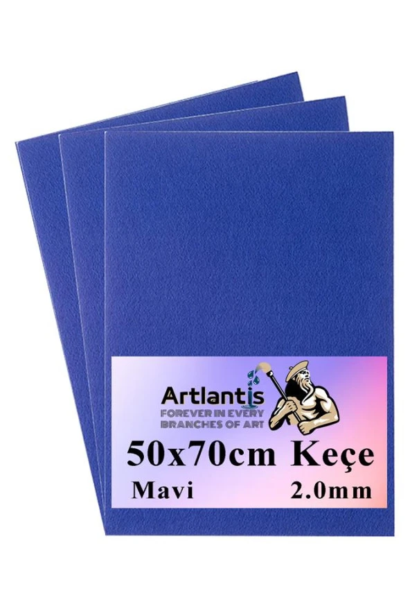 Mavi Keçe 50x70 cm 2.0 mm 3 Adet Renkli Hobi Keçesi Elişi Keçesi Anasınıfı Kreş Okul Öncesi