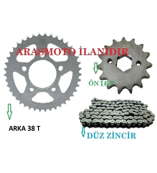 Drift L 125 Performans Hız Zincir Dişli Seti Oringsiz Düz Zincir Arka 38 Dişli-Ön 16 Dişli_Supermoto ürün görseli 1