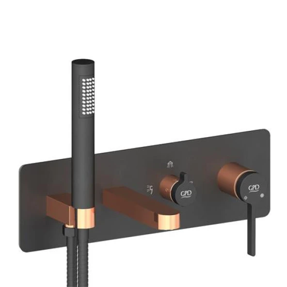 GPD Kombine Ankastre Banyo Bataryası 3 Yönlü Siyah-RoseGold MKA165-S-R