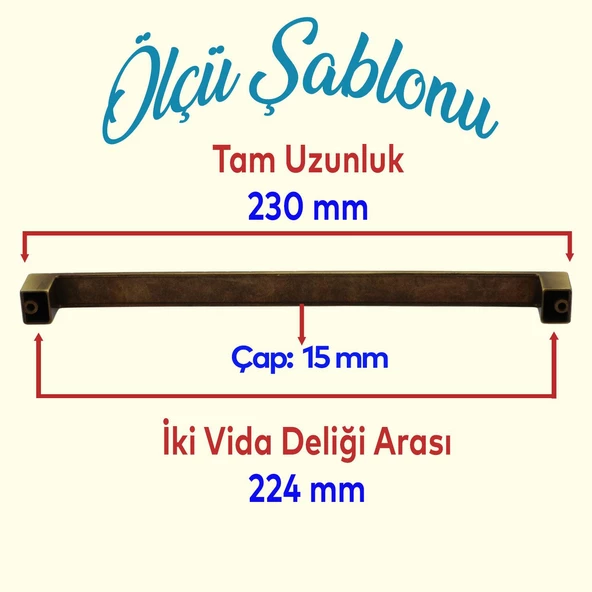 Bihter Mobilya Mutfak Dolabı Çekmece Dolap Kapak Kulpu Kulbu Metal Kulpları Siyah (224 MM-22.4 CM) - Resim 2