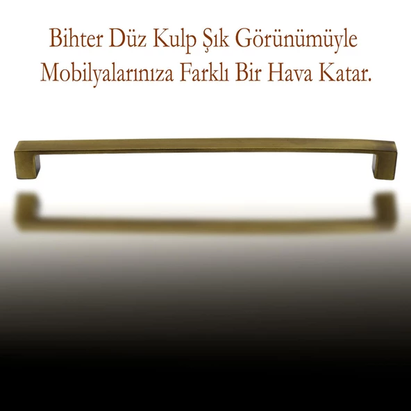 Düz Eskitme Antik Sarı Bihter Metal 224 mm Mobilya Mutfak Çekmece Dolap Dolabı Kulpu Kulbu Kulpları - Resim 3