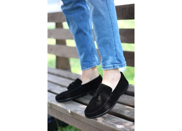 Tomiross Erkek Siyah Süet Günlük Loafer Babet Ayakkabı LFRPSKL-4230 - 2