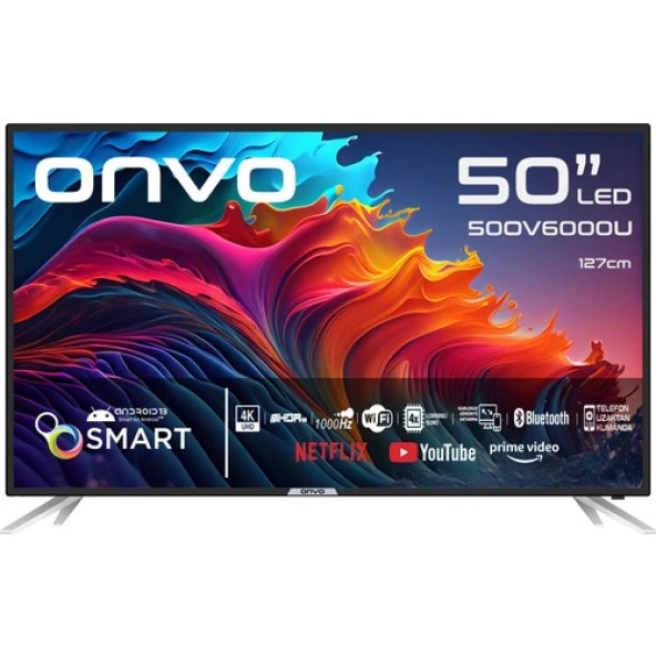 Onvo 50OV6000U 50" 127 Ekran Uydu Alıcılı 4K Ultra Hd Androıd Smart LED Tv