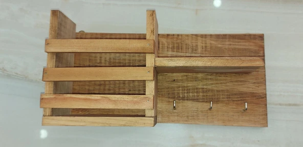 Ahşap Raf Anahtarlık, Anahtar Asma Bölümlü Duvara Montaj