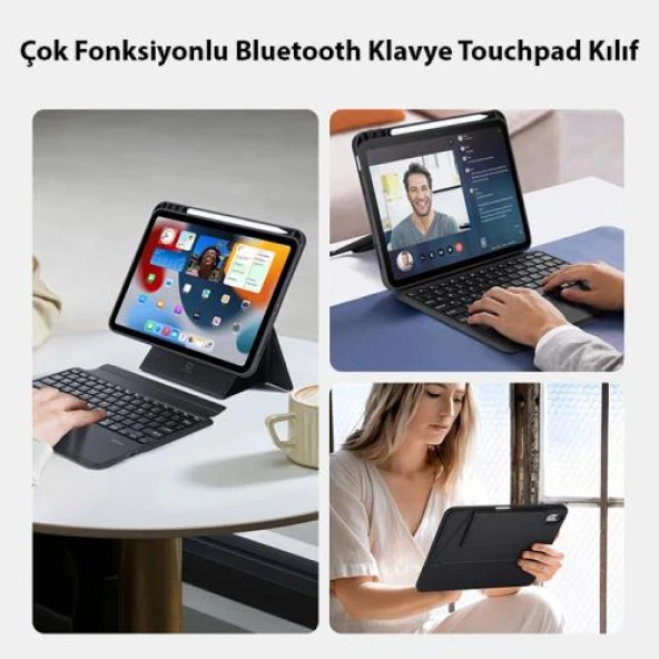 Coofbe 3in1 iPad 10 Kılıf  iPad 10 2022  Bluetooth Klavye Touchpad 4 Kademe Stand Ve Manyetik Kılıf