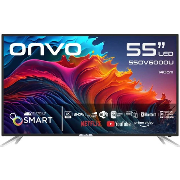 Onvo 55OV6000U 55" 140 Ekran Uydu Alıcılı 4K Ultra HD Android Smart LED TV