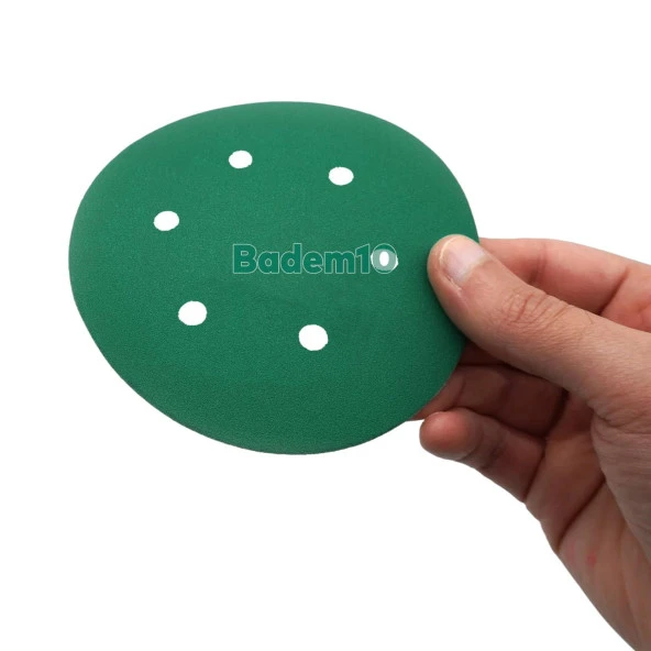 Delikli 125 mm Yeşil Cırt Zımpara Taşlama 180 Kum Kaporta Boya Duvar Metal Cila Parlatma 5 Adet - Resim 3