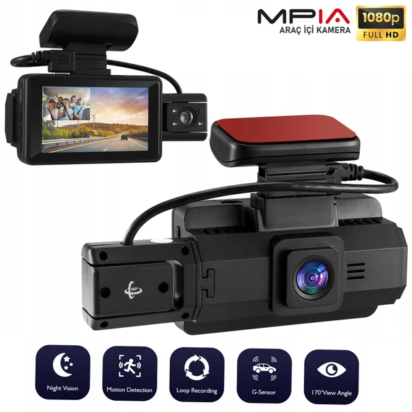 MPIA CC34 Dual Lens 3.0" Ekranlı 1080p Çift Kameralı Araç İçi Kamera