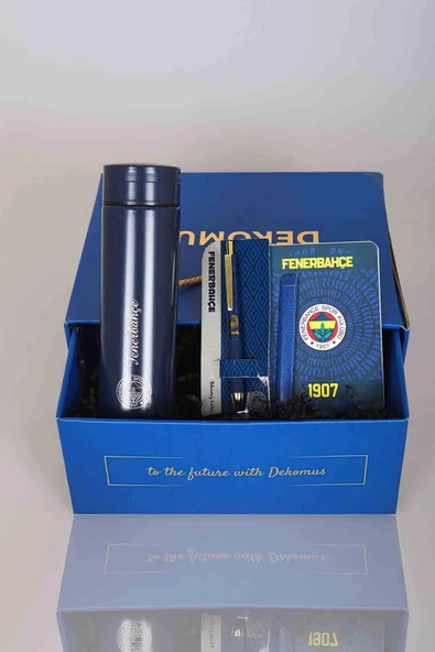 DEKOMUS GIFT BOX ÖZEL KUTULU LİSANSLI ÇELİK TERMOS 500 ML ,AJANDA,HYBRID TÜKENMEZ KALEM FENERBAHÇE SETİ